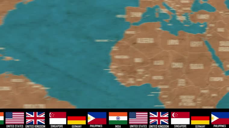 Textured world map with a flag ticker